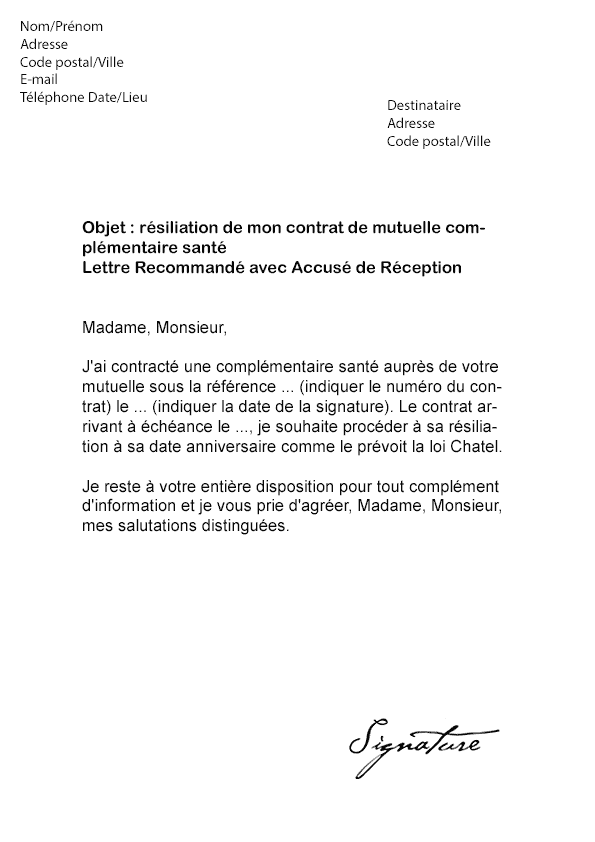 Lettre Type R siliation Mutuelle Mod le De Lettre